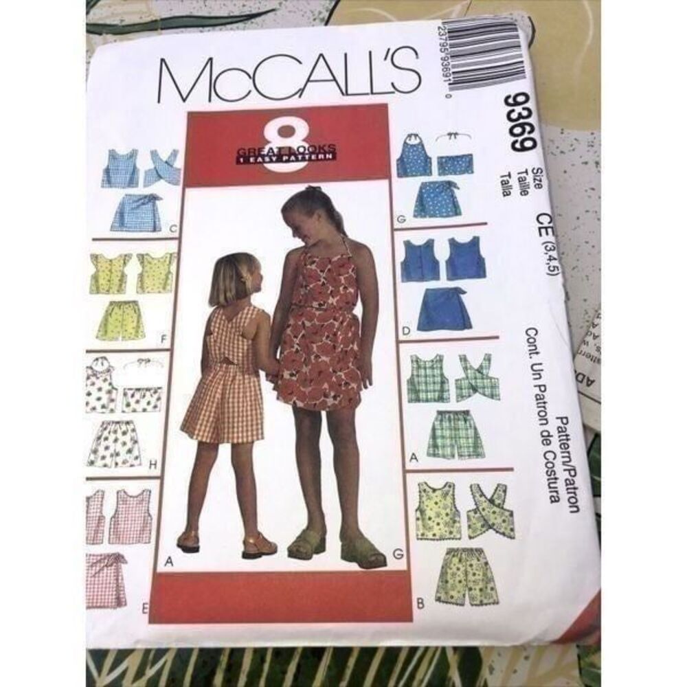 McCall’s 9369 Uncut New Pattern Girls Tops, Short&skort Size 3.4.5 English 17pc